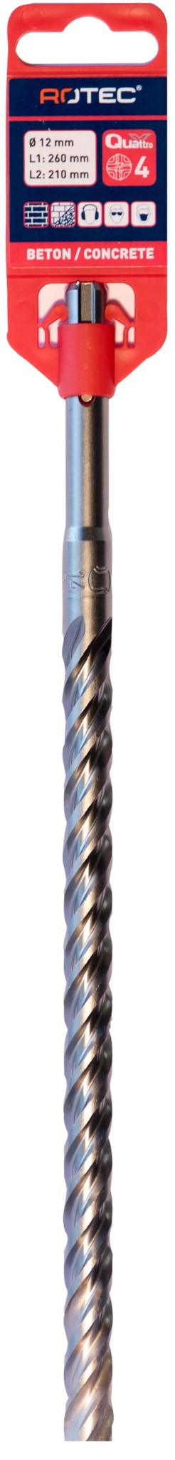 Rotec Hamerboor SDS plus Quattro-X  12,0x210/260
