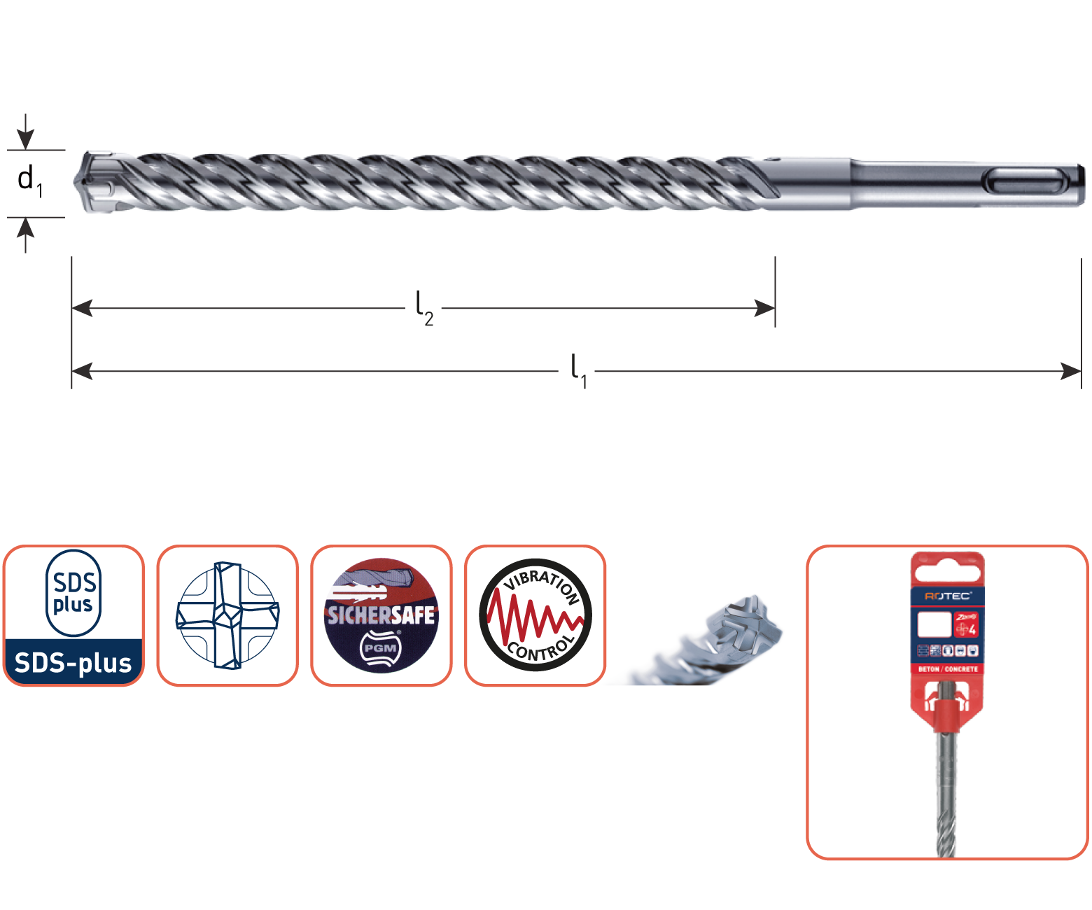 Rotec Hamerboor SDS plus Quattro-X  12,0x210/260