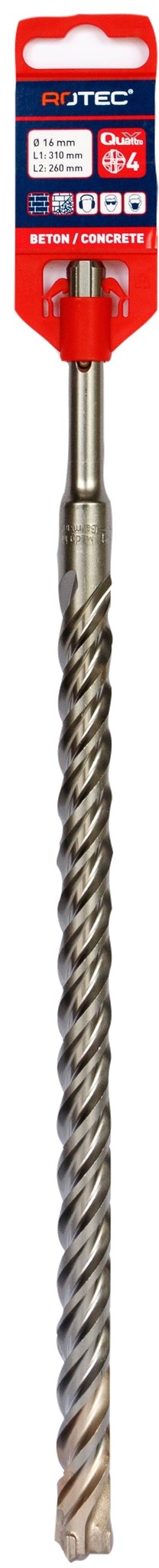 Rotec Hamerboor SDS plus Quattro-X 16,0x260/310