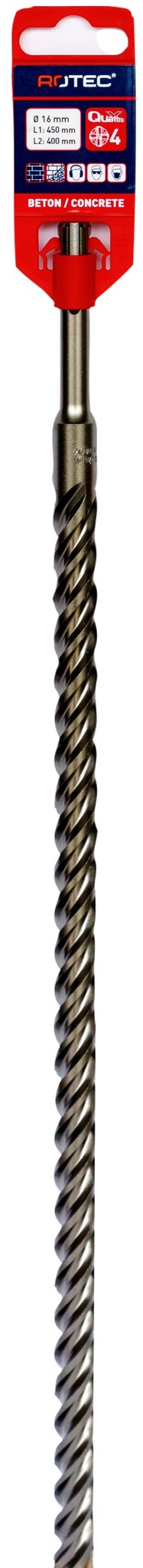 Rotec Hamerboor SDS plus Quattro-X 16,0x400/450
