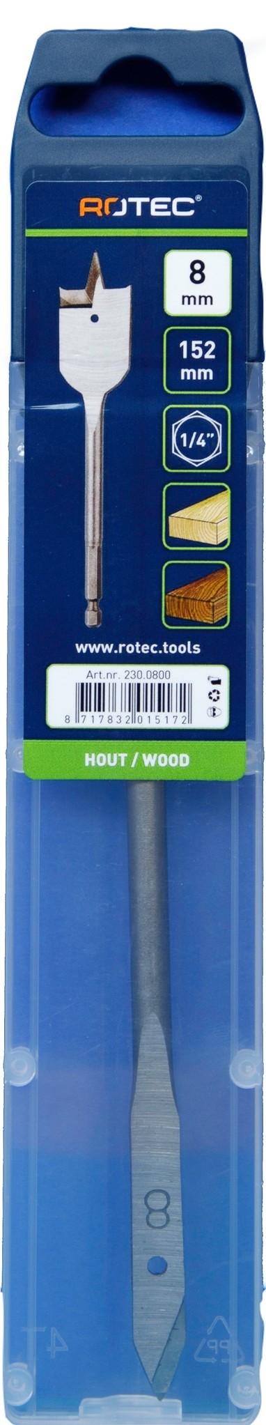 Rotec Speedboor met 1/4 inch. Bitaansluiting  8,0 x 152 mm