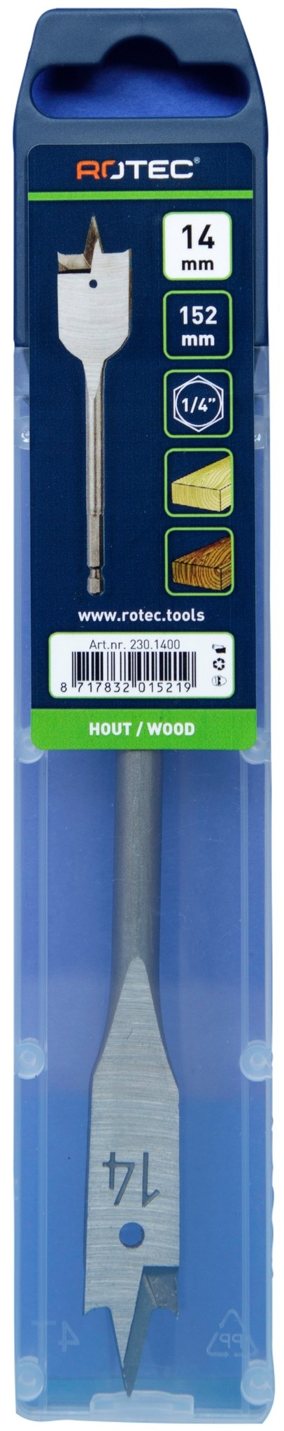 Rotec Speedboor met 1/4 inch. Bitaansluiting  14 x 152 mm