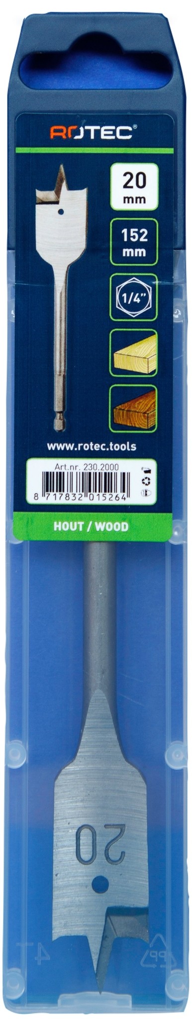 Rotec Speedboor met 1/4 inch. Bitaansluiting  20 x 152 mm