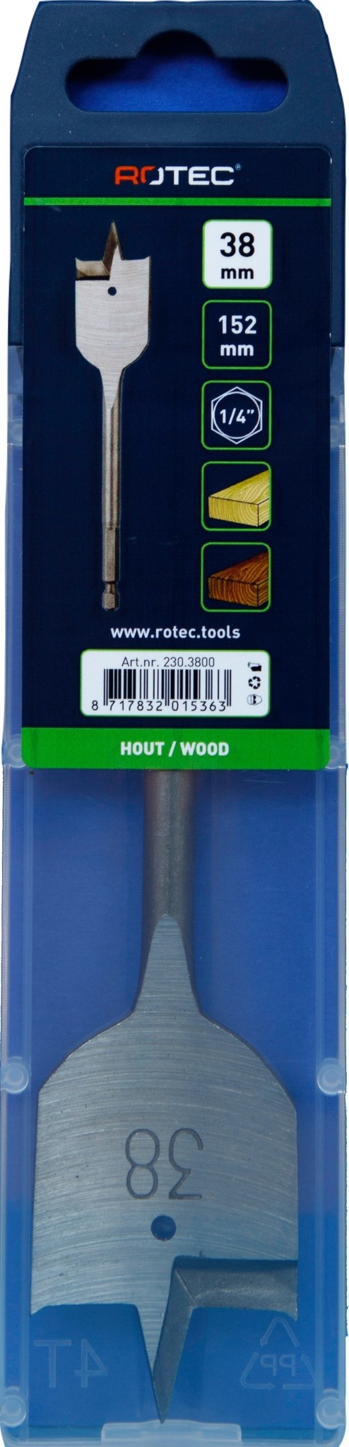 Rotec Speedboor met 1/4 inch. Bitaansluiting 38 x 152 mm