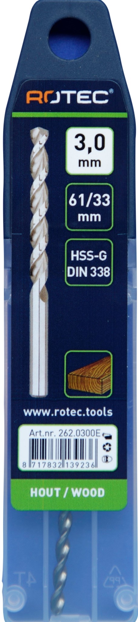 Houtspiraalboor HSS DIN338 TLS ø3  33/61 mm