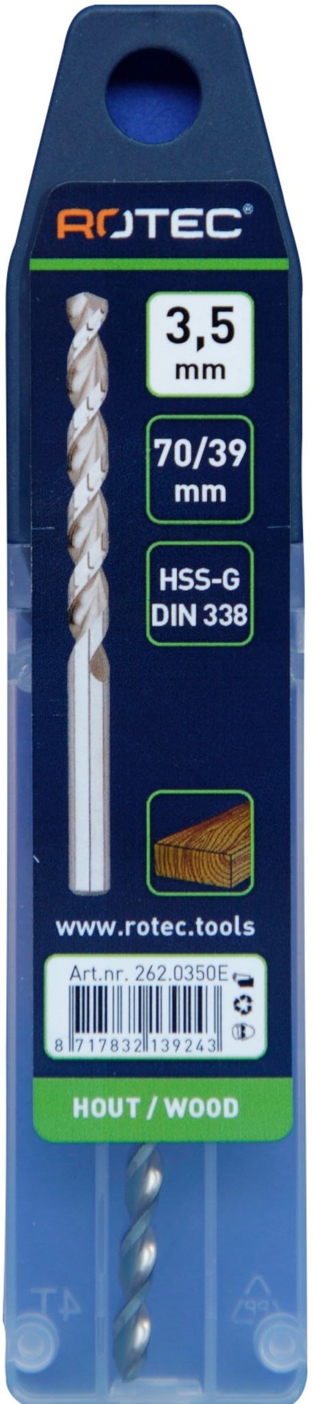 Houtspiraalboor HSS DIN338 TLS ø3,5 39/70 mm