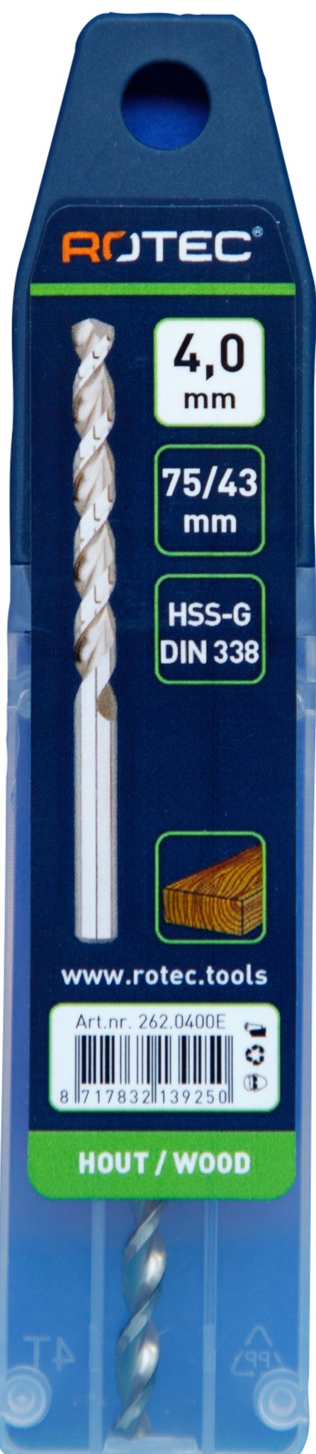 Houtspiraalboor HSS DIN338 TLS ø 4 43/75 mm