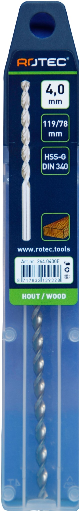 Houtspiraalboor HSS DIN338 TLS ø4  78/119 mm