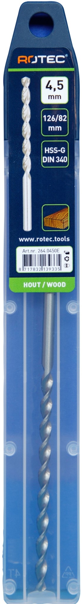 Houtspiraalboor HSS DIN338 TLS ø4,5 82/126 mm