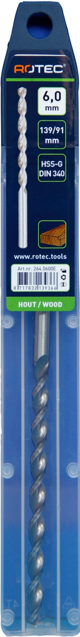 Houtspiraalboor HSS DIN338 TLS ø6 91/139 mm