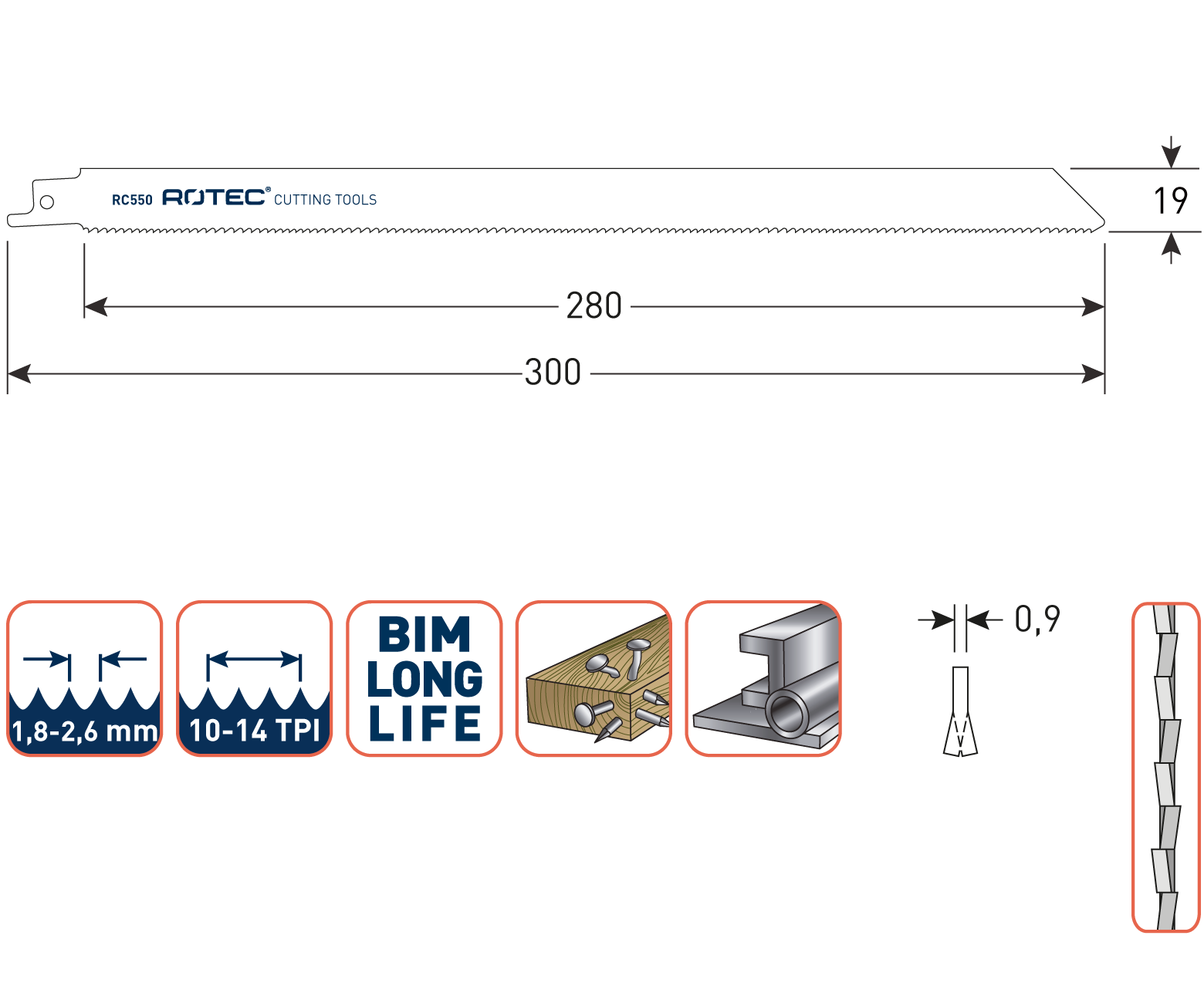 Reciprozaagblad RC550 / S1222VF  set 5 stuks
