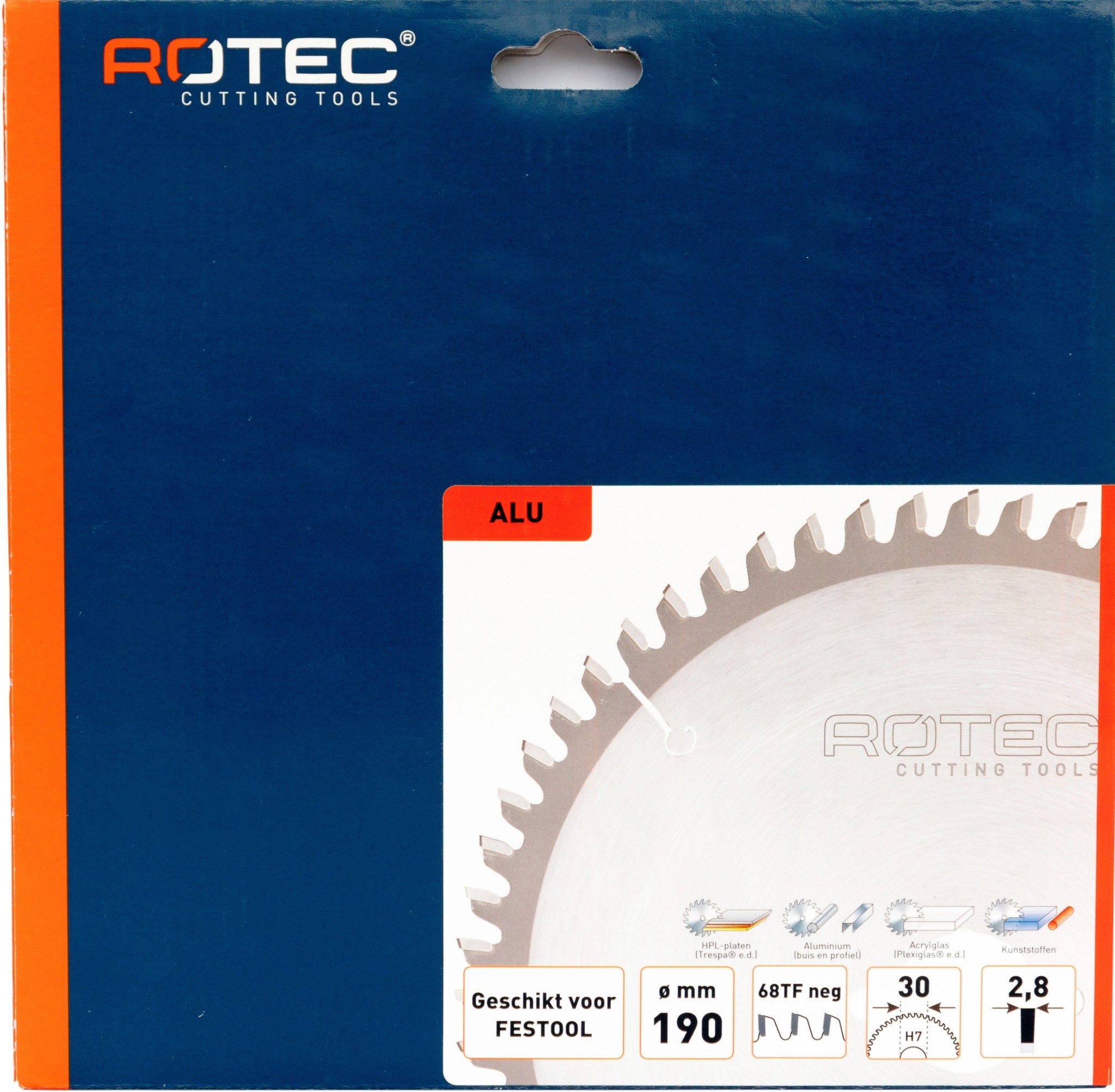 Rotec HM Zaagblad voor Nonferro metalen Ø190x30 Z68TF neg