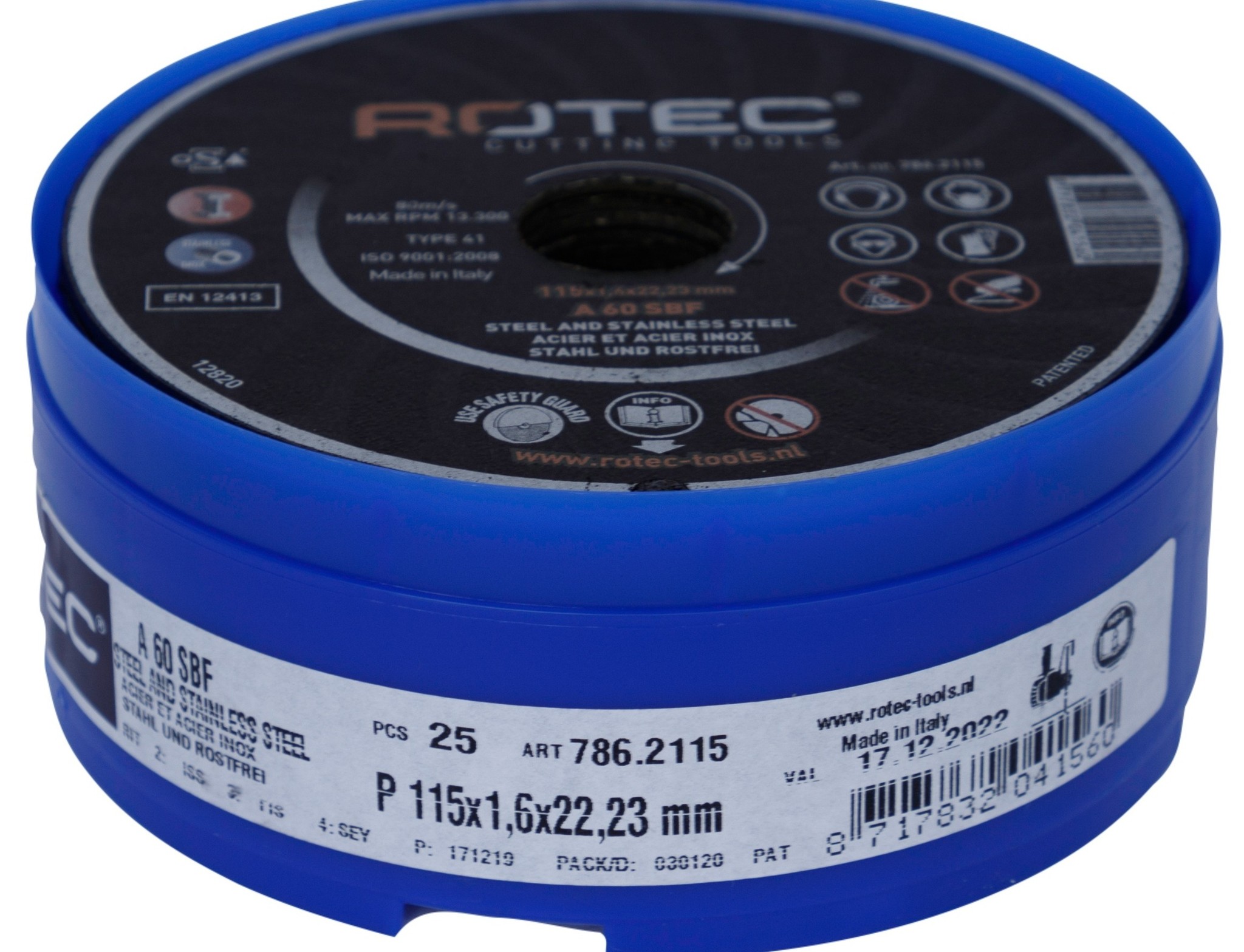 Rotec Doorslijpschijf t.b.v. staal en RVS  ø115x1,6xø22,2 Goldline (25 stuks)