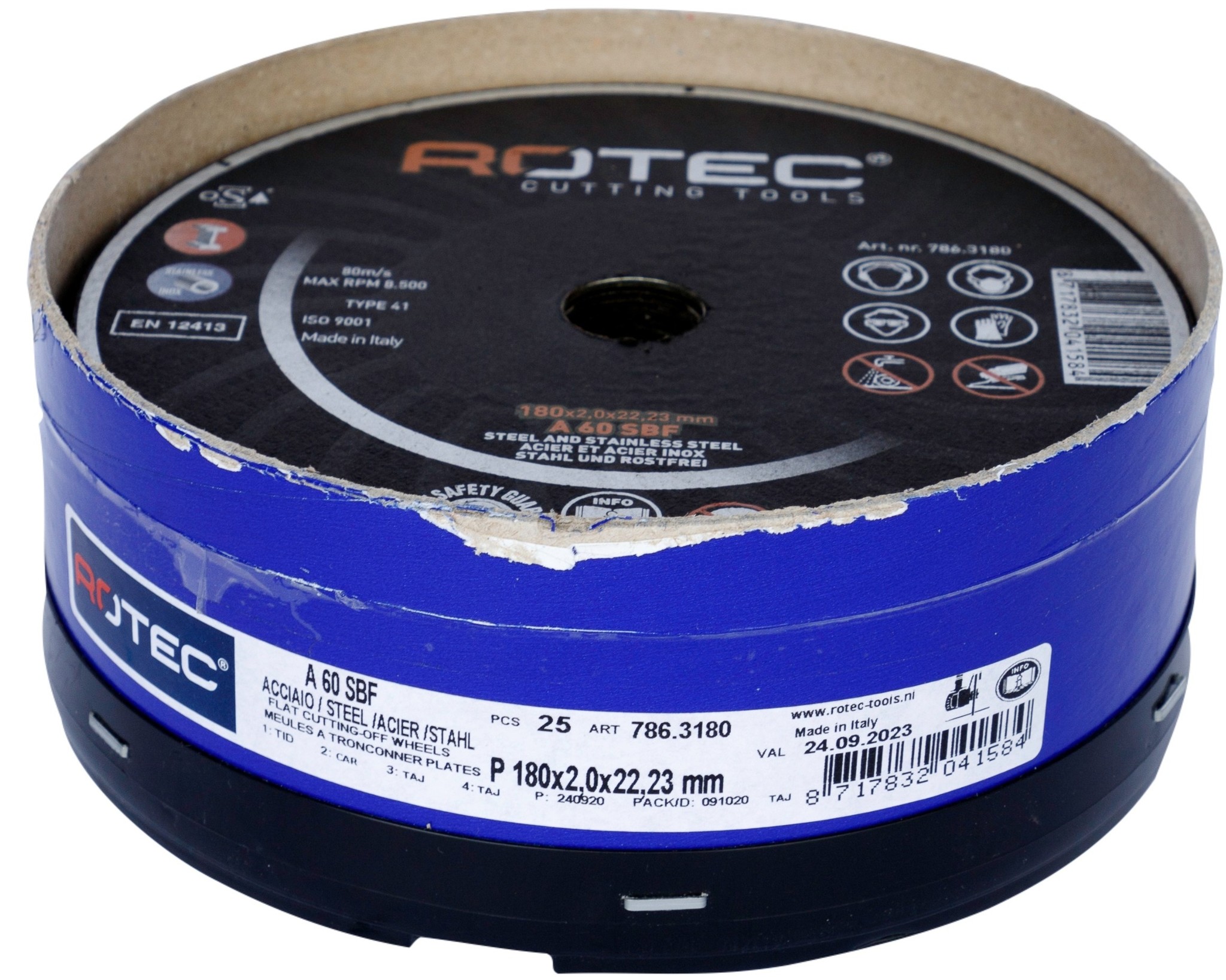 Rotec Doorslijpschijf t.b.v. staal en RVS  ø180x2,0xø22,2 Goldline (25 stuks)