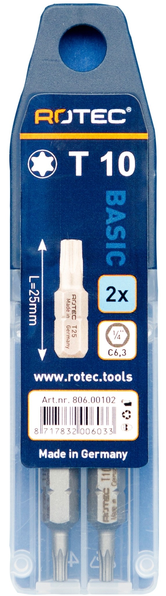 Rotec PRO Bit T10 (Torx) L 25mm 2 stuks