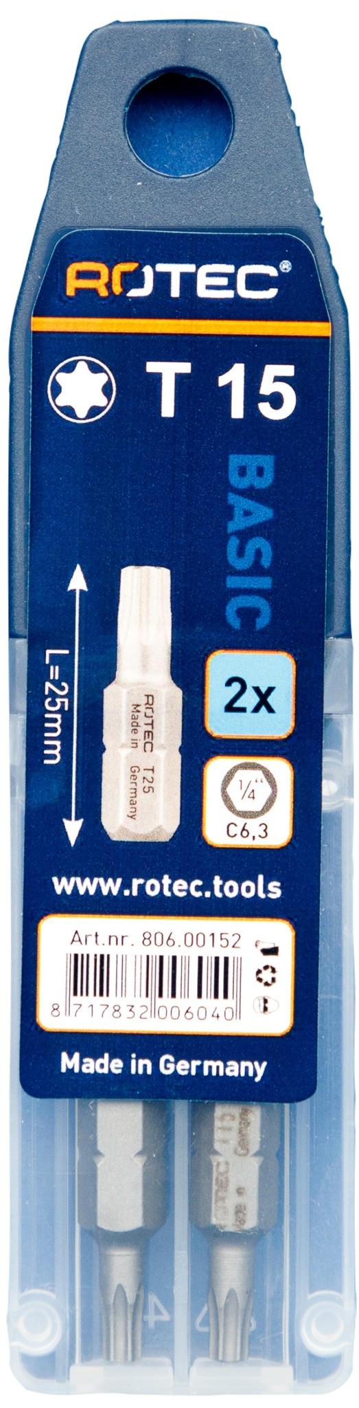 Rotec PRO Bit T15 (Torx) L 25mm 2 stuks