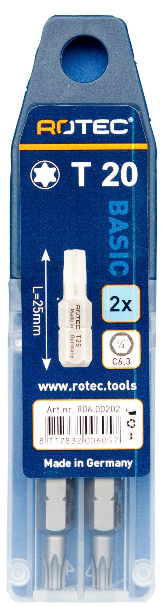 Rotec PRO Bit T20 (Torx) L 25mm 2 stuks