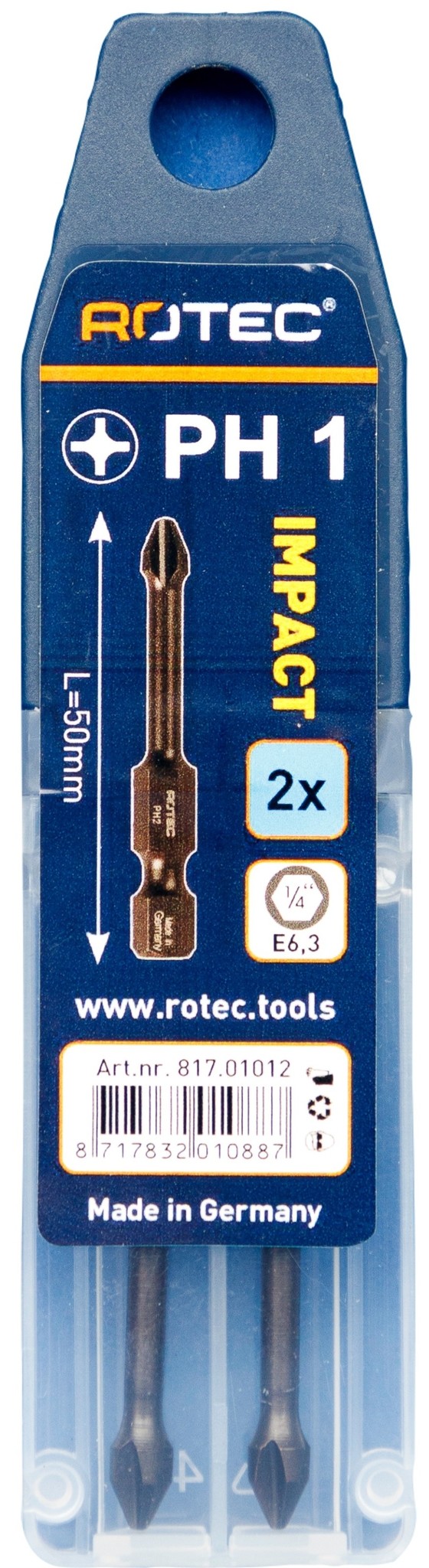 Rotec IMPACT Bit PH1 (Philips) L 50 mm E6.3  2 stuks