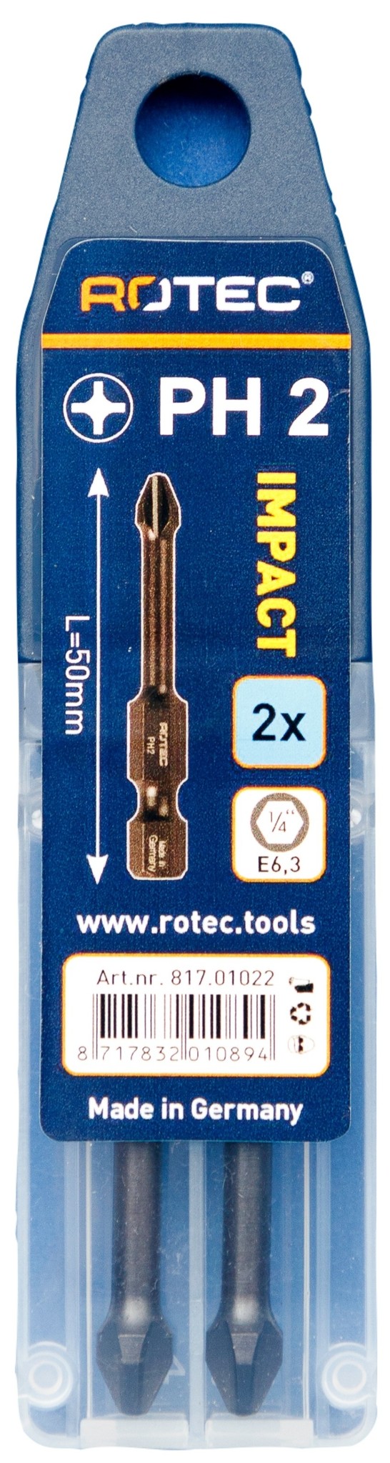 Rotec IMPACT Bit PH2 (Philips) L 50 mm E6.3 2 stuks