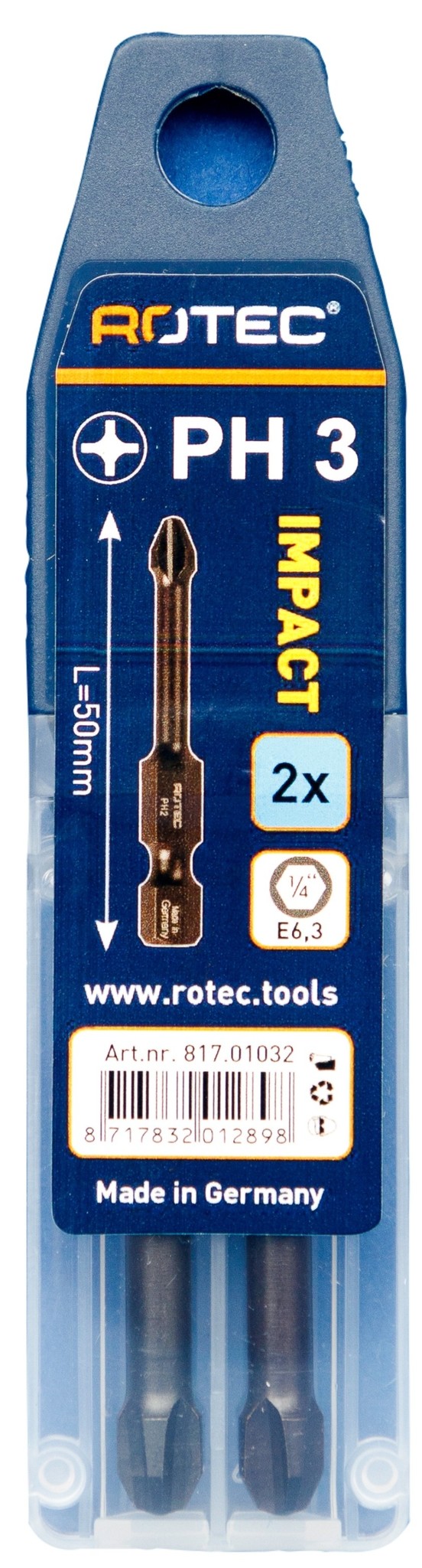 Rotec IMPACT Bit PH3 (Philips) L 50 mm E6.3  2 stuks