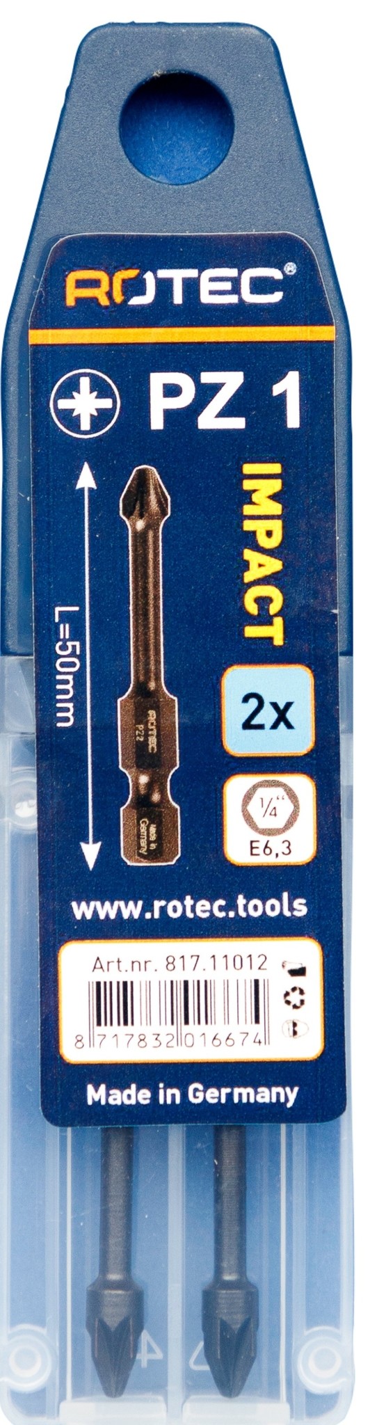 Rotec IMPACT Bit PZ1 (Pozi) L 50 mm E6.3  2 stuks