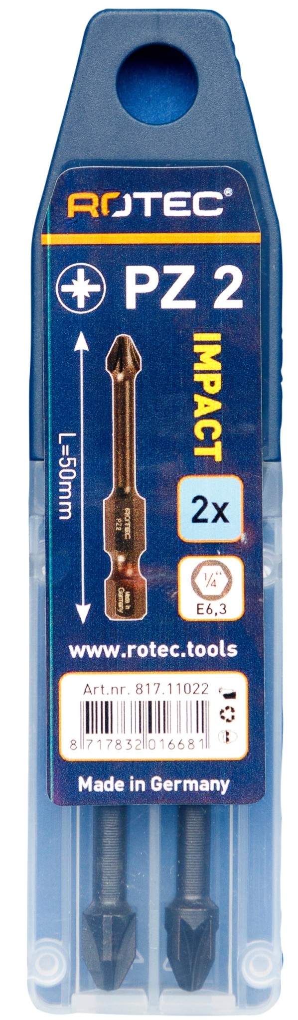 Rotec IMPACT Bit PH2 (Pozi) L 50 mm E6.3  2 stuks