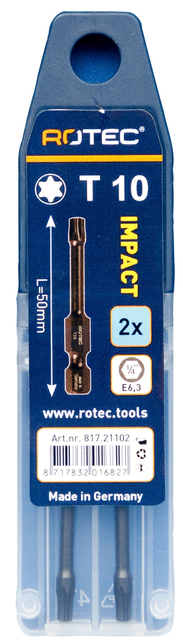 Rotec IMPACT Bit T10 (Torx) L 50 mm E6.3 2 stuks