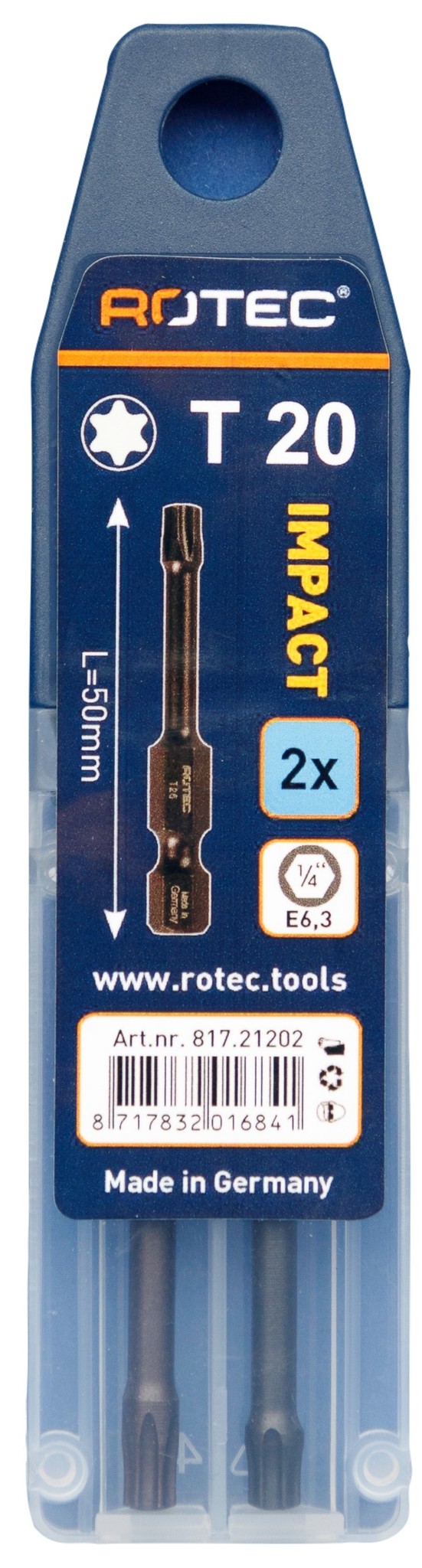 Rotec IMPACT Bit T20 (Torx) L 50 mm E6.3 2 stuks
