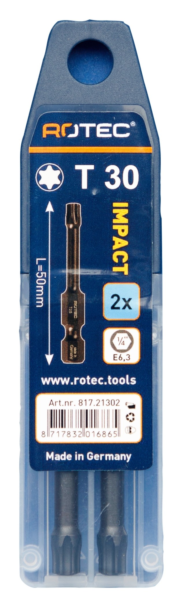 Rotec IMPACT Bit T30 (Torx) L 50 mm E6.3 2 stuks