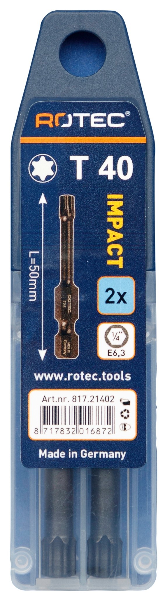 Rotec IMPACT  Bit T40 (Torx) L 50 mm E6.3  2 stuks