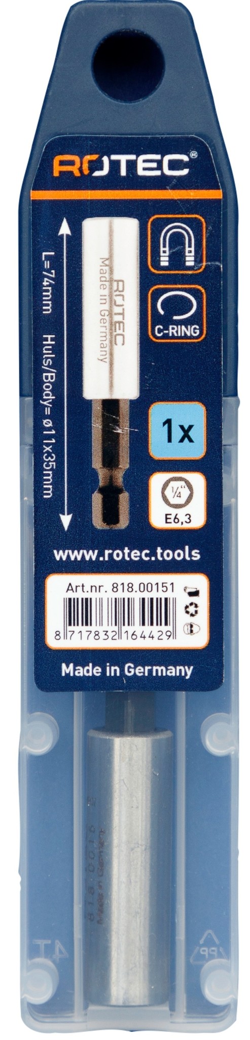 Rotec Bithouder E6.3x74 ø11x35 magnetisch . MCR