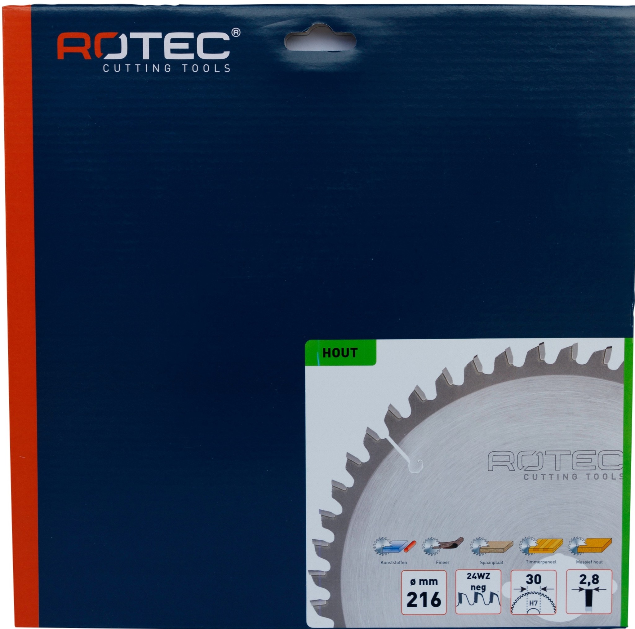 Rotec HM zaagblad voor handmachine ø216x30 Z24 WZ neg