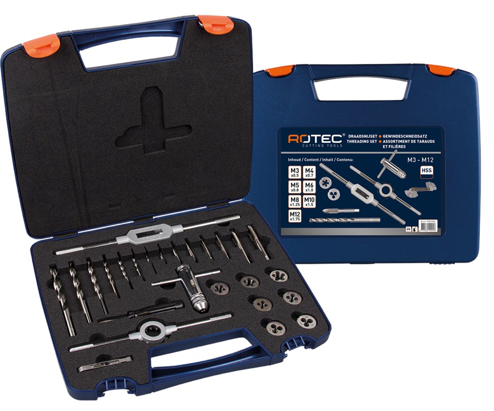 Handtapset + snijplaten set 26 delig metrich M3-M12K