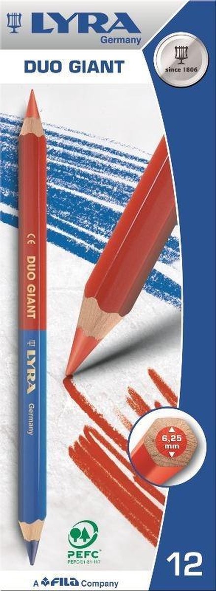 Potlood DUO GIANT rood/blauw 175/Ø10 mm 12 stuks