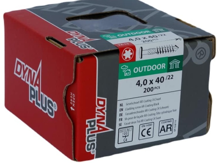 DYNAPLUS GEVELSCHROEF AR-BRONZE CK ZWARTE KOP TX-15 4.0X40/22  (200)