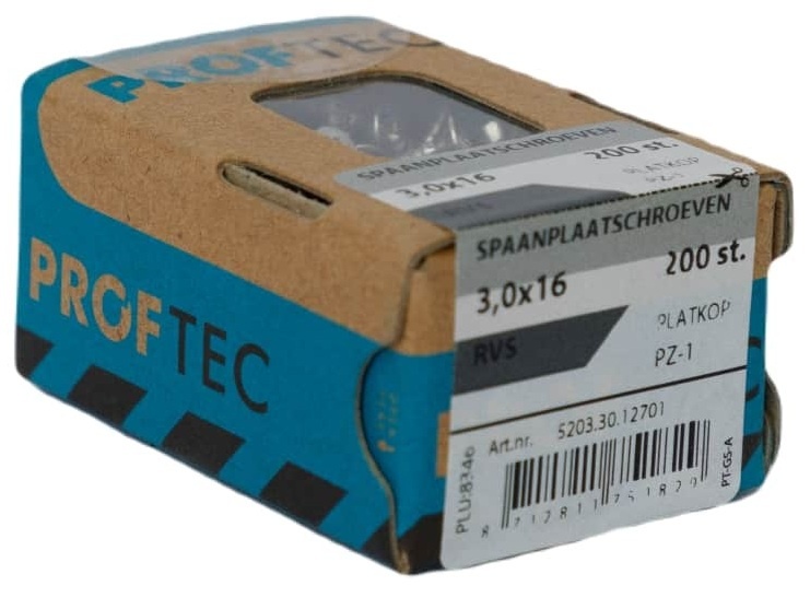 PROFTEC SPAANPLAATSCHR. RVS-A2 PK PZ-1 3.0X16   (200)