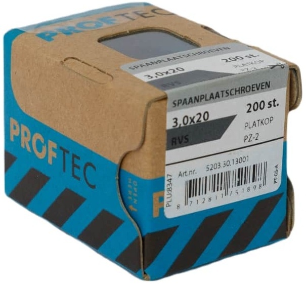 PROFTEC SPAANPLAATSCHR. RVS-A2 PK PZ-1 3.0X20   (200)