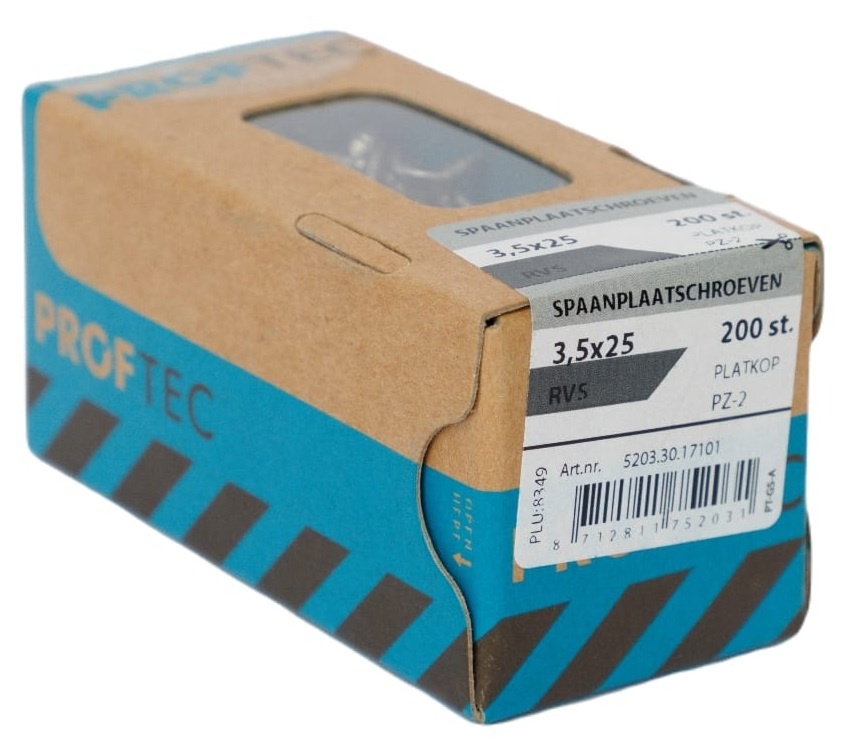 PROFTEC SPAANPLAATSCHR. RVS-A2 PK PZ-2 3.5X25   (200)