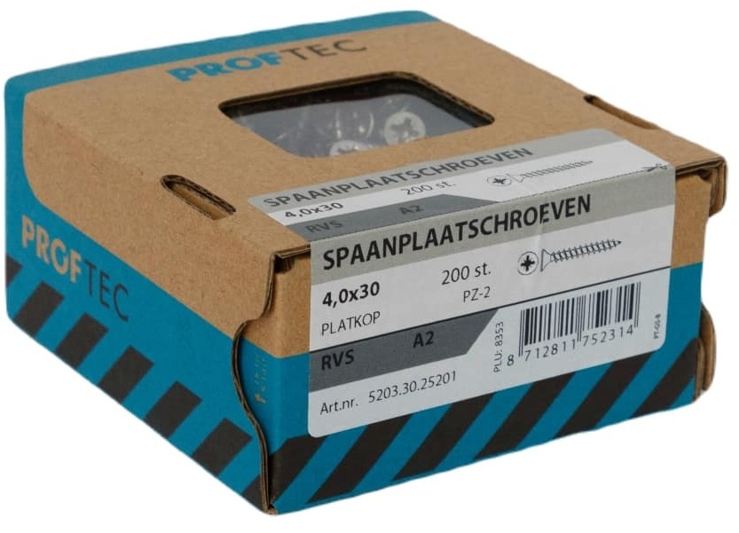 PROFTEC SPAANPLAATSCHR. RVS-A2 PK PZ-2 4.0X30   (200)