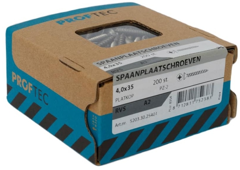 PROFTEC SPAANPLAATSCHR. RVS-A2 PK PZ-2 4.0X35 (200)