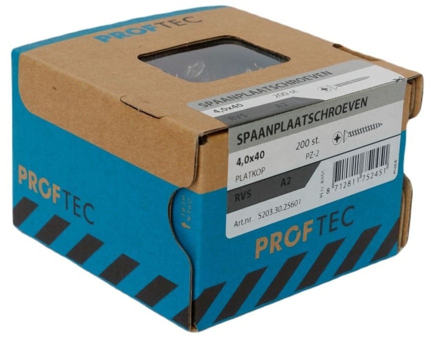 PROFTEC SPAANPLAATSCHR. RVS-A2 PK PZ-2 4.0X40   (200)