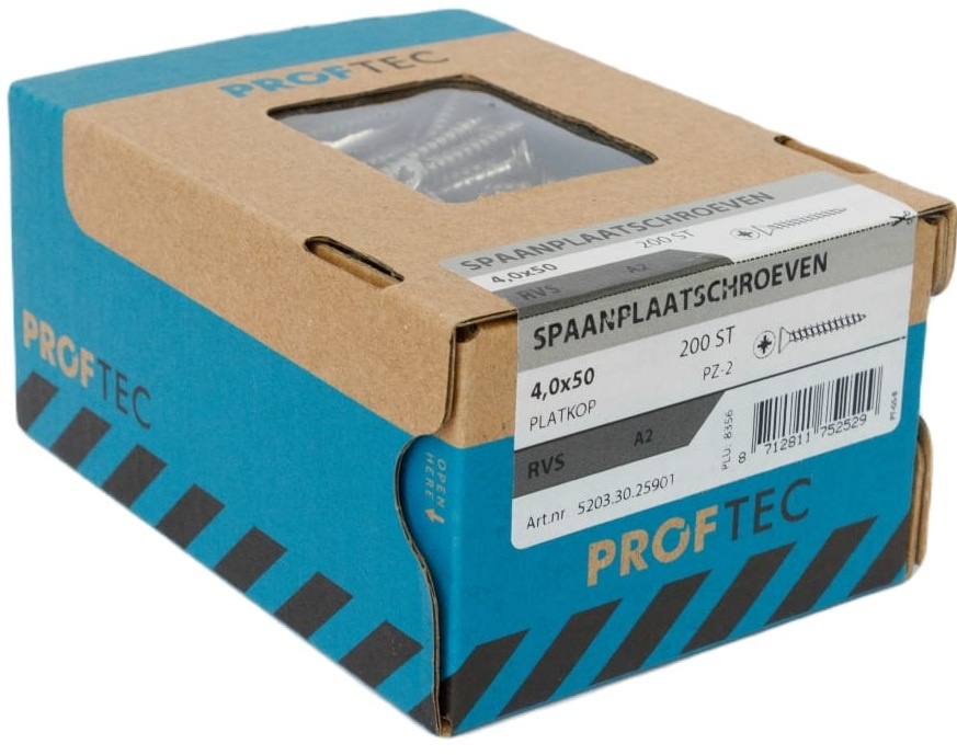 PROFTEC SPAANPLAATSCHR. RVS-A2 PK PZ-2 4.0X50   (200)