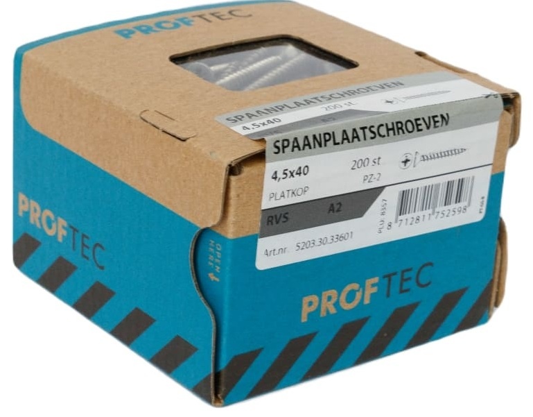 PROFTEC SPAANPLAATSCHR. RVS-A2 PK PZ-2 4.5X40   (200)