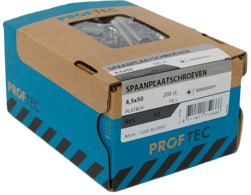 PROFTEC SPAANPLAATSCHR. RVS-A2 PK PZ-2 4.5X50   (200)
