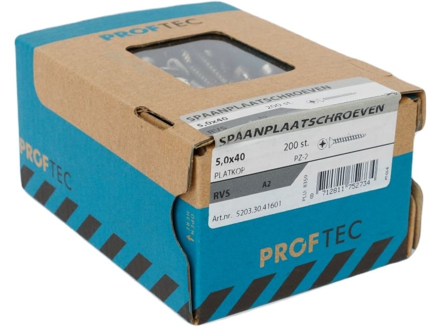 PROFTEC SPAANPLAATSCHR. RVS-A2 PK PZ-2 5.0X40   (200)