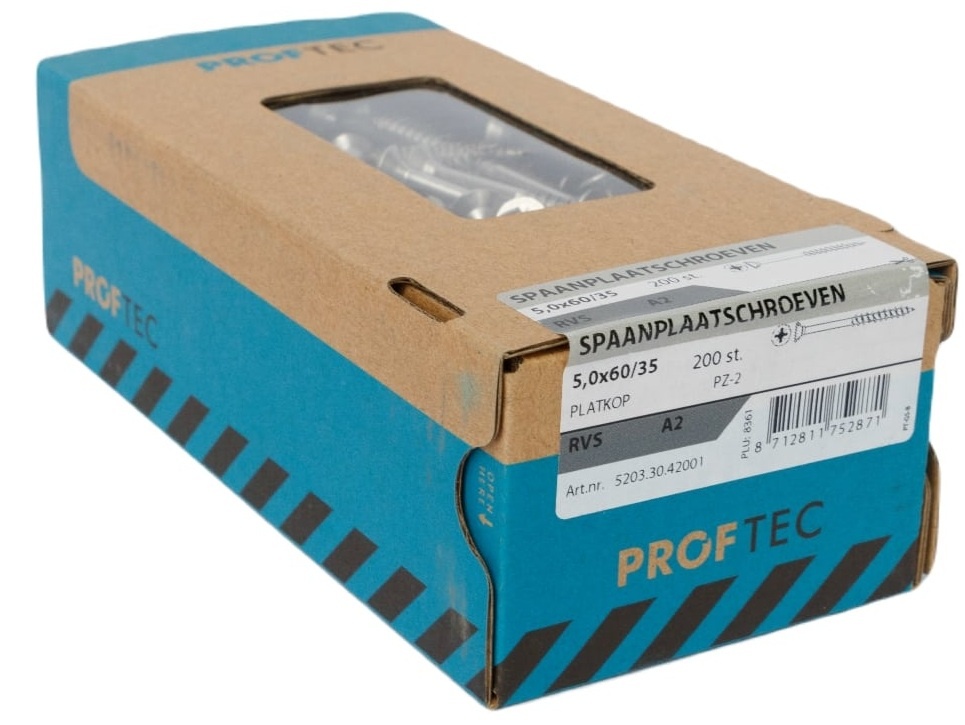 PROFTEC SPAANPLAATSCHR. RVS-A2 PK PZ-2 5.0X60/35   (200)
