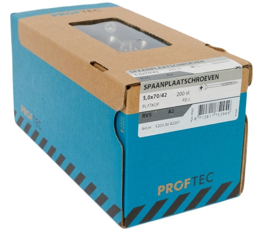 PROFTEC SPAANPLAATSCHR. RVS-A2 PK PZ-2 5.0X70/42 (200)