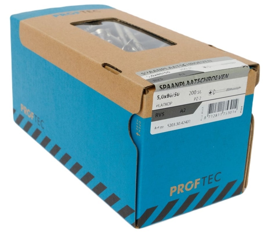 PROFTEC SPAANPLAATSCHR. RVS-A2 PK PZ-2 5.0X80/50   (200)