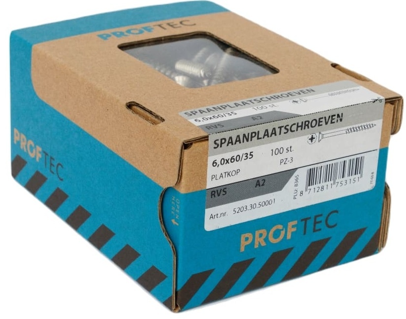 PROFTEC SPAANPLAATSCHR. RVS-A2 PK PZ-3 6.0X60/35   (100)