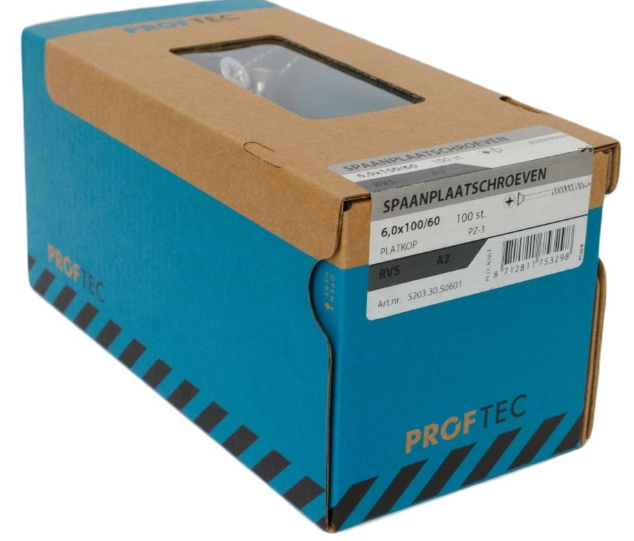PROFTEC SPAANPLAATSCHR. RVS-A2 PK PZ-3 6.0X100/60   (100)